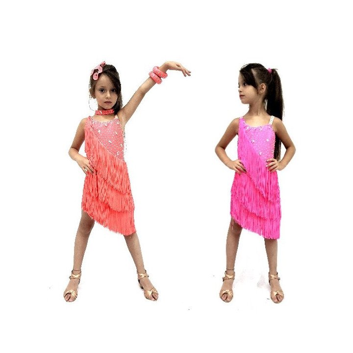 Abito latin bimba con frange e strass